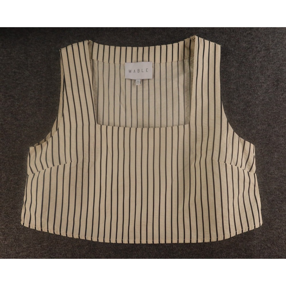 Mable Womens S Cream With Black Pin Stripe Bustier Crop Top